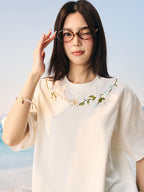 Floral Collar Pearl Embroidered Tee