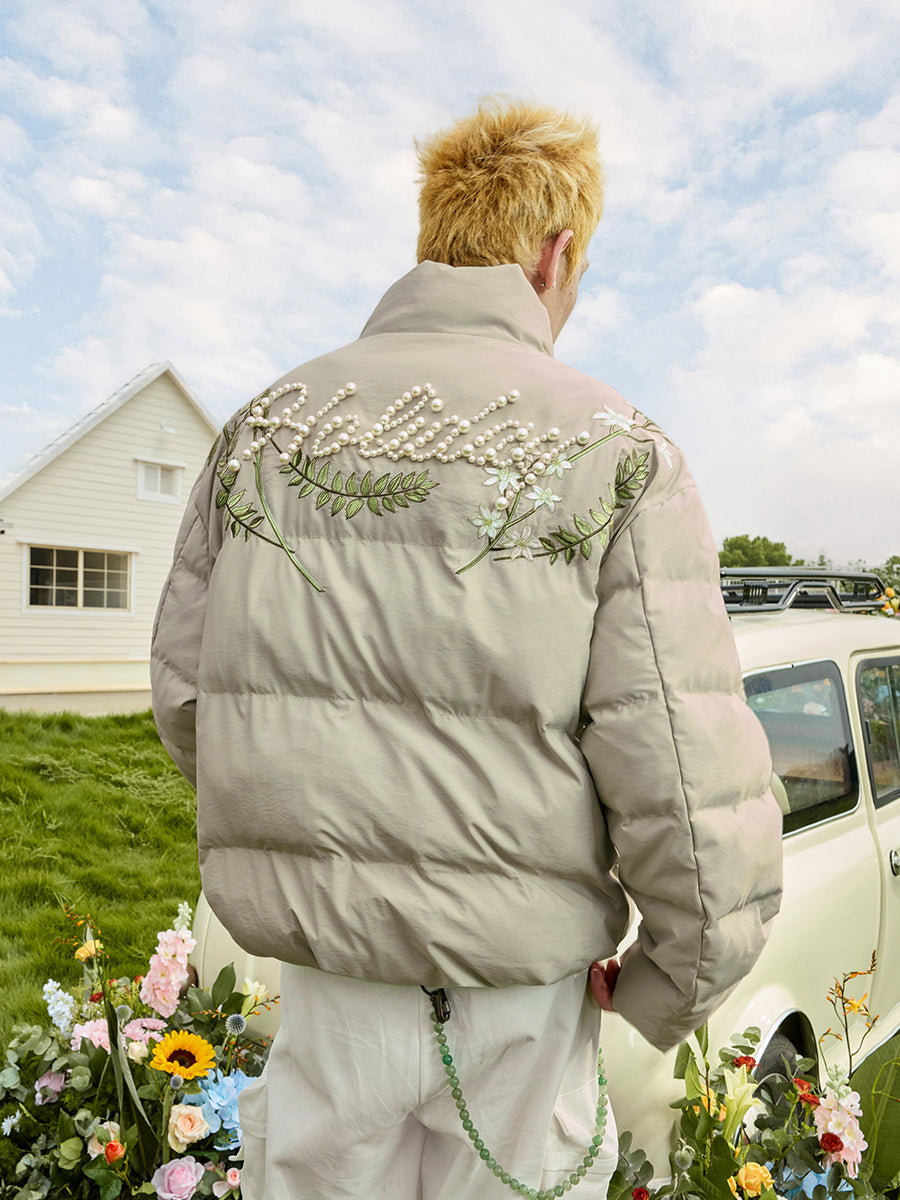 Floral Pearl Embroidery Down Jacket