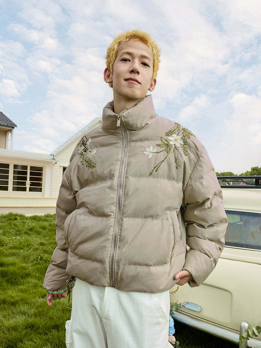 Floral Pearl Embroidery Down Jacket