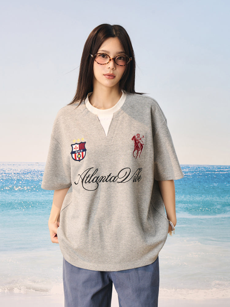 Layered Retro Embroidered Jersey