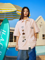 Striped Puppy Embroidered Shirt