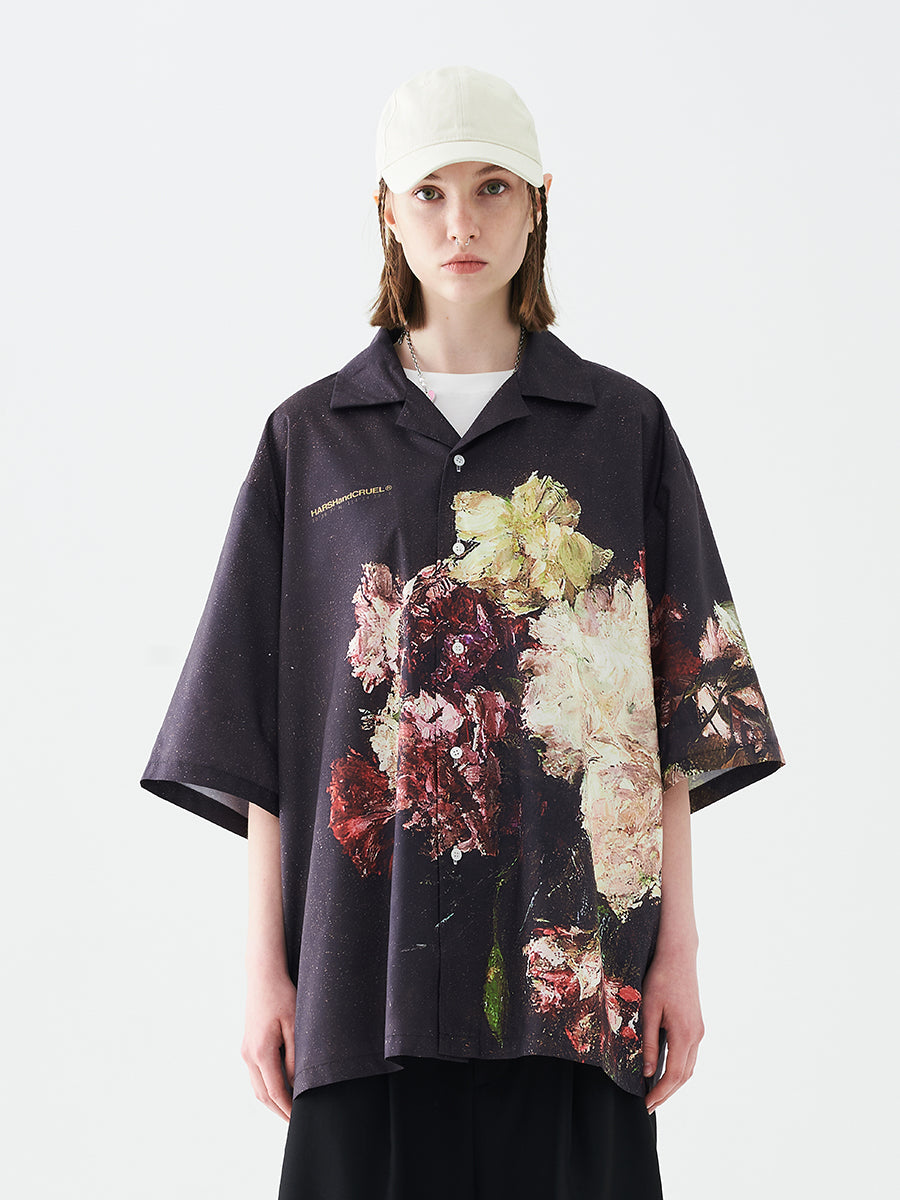 Vintage Oil Painting Flower Cuban Shirt