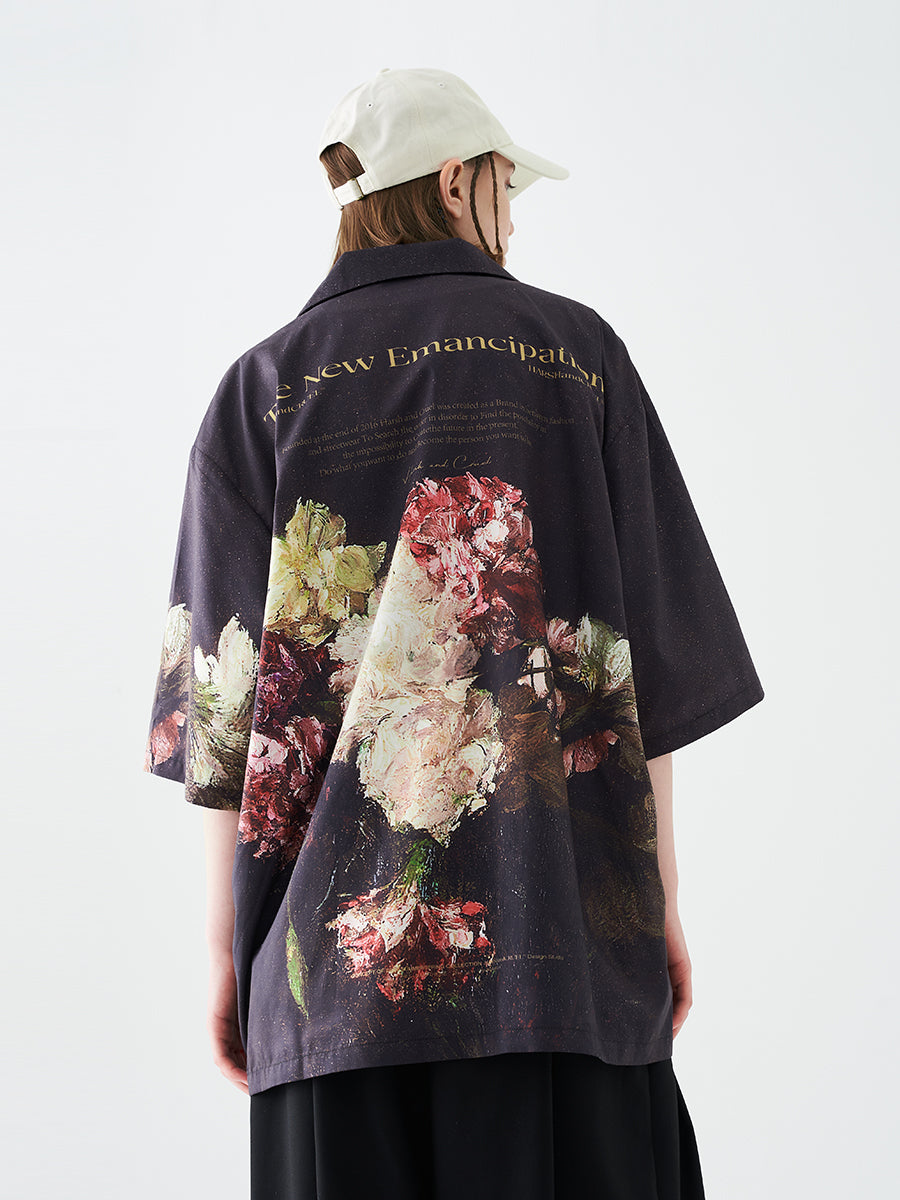 Vintage Oil Painting Flower Cuban Shirt
