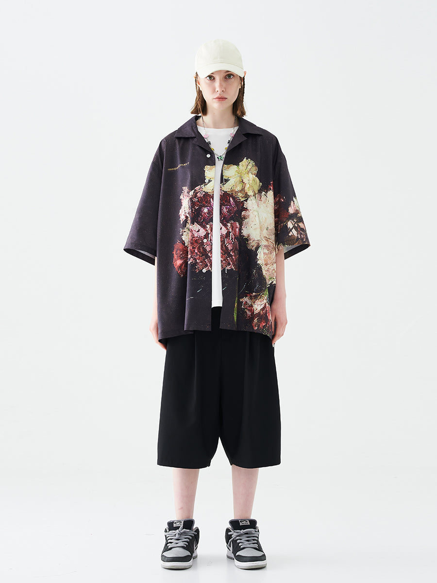 Vintage Oil Painting Flower Cuban Shirt