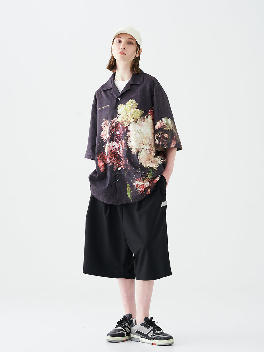 Vintage Oil Painting Flower Cuban Shirt