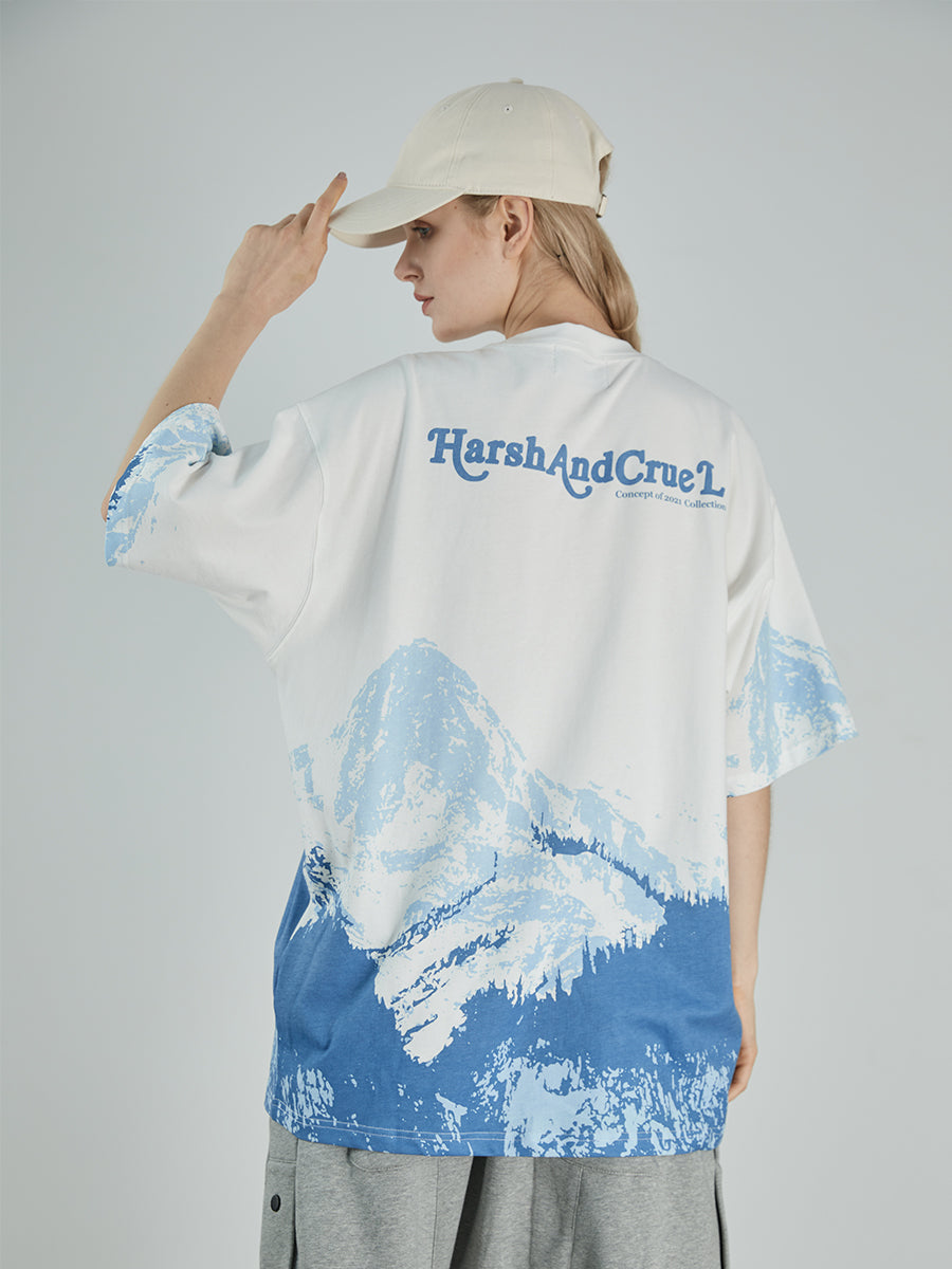Blue Snow Mountain Print Tee