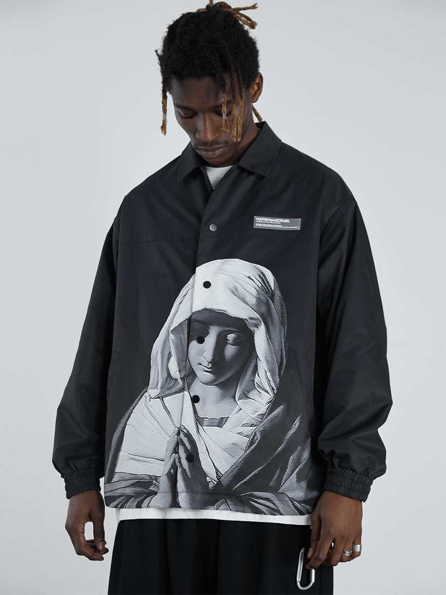 Virgin Mary Print Coach Jacket