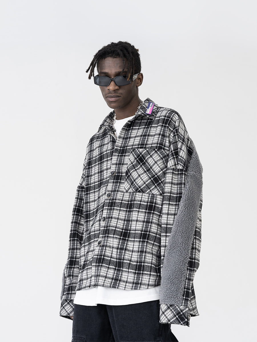 Plaid Woolen Stitched Shirt Jacket