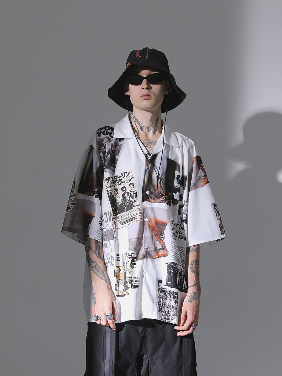 Newspaper Collage Cuban Shirt