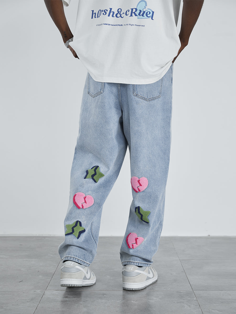 Embroidered Logo Broken Heart Denim