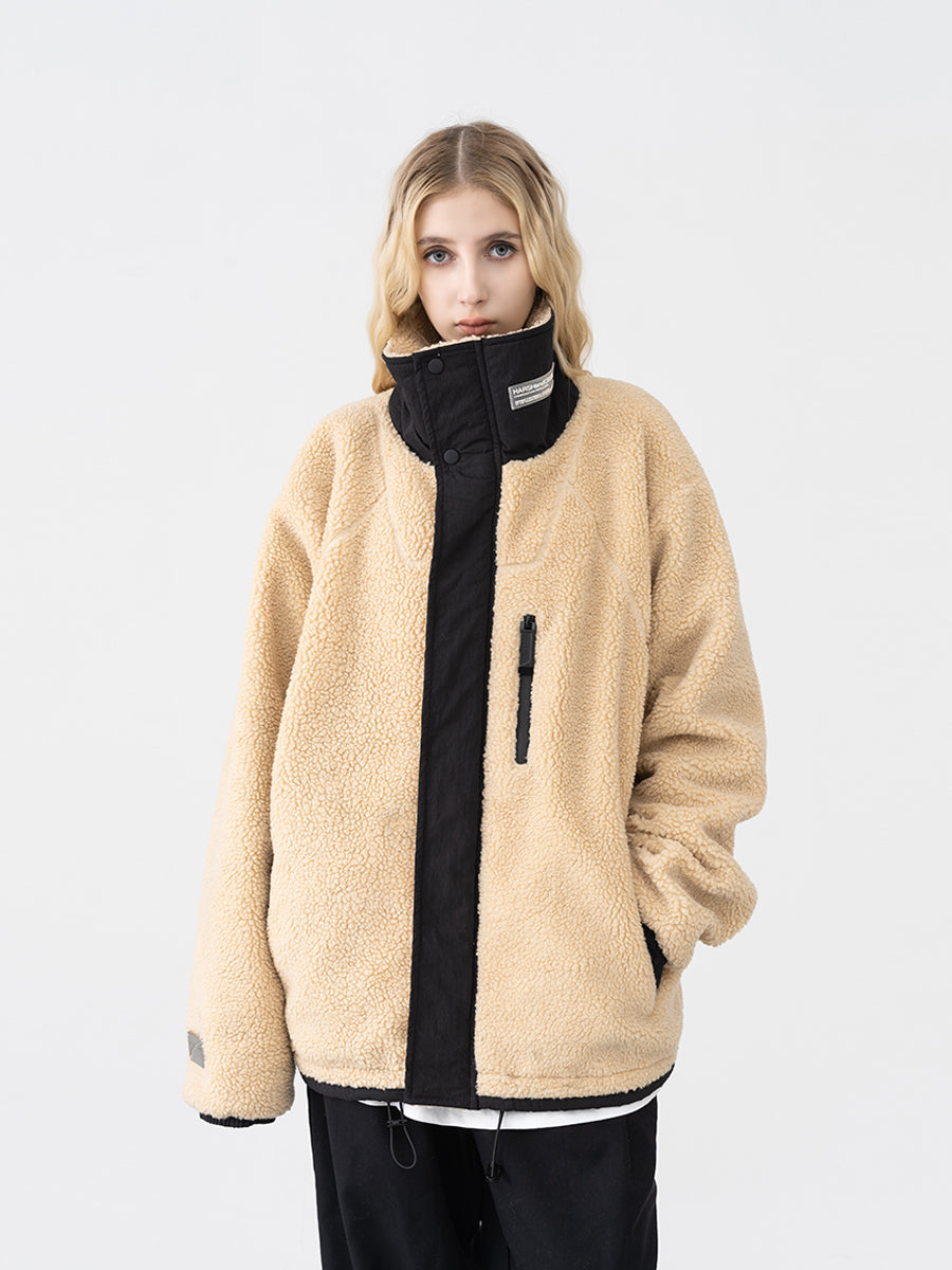 High Collar Logo Sherpa Jacket