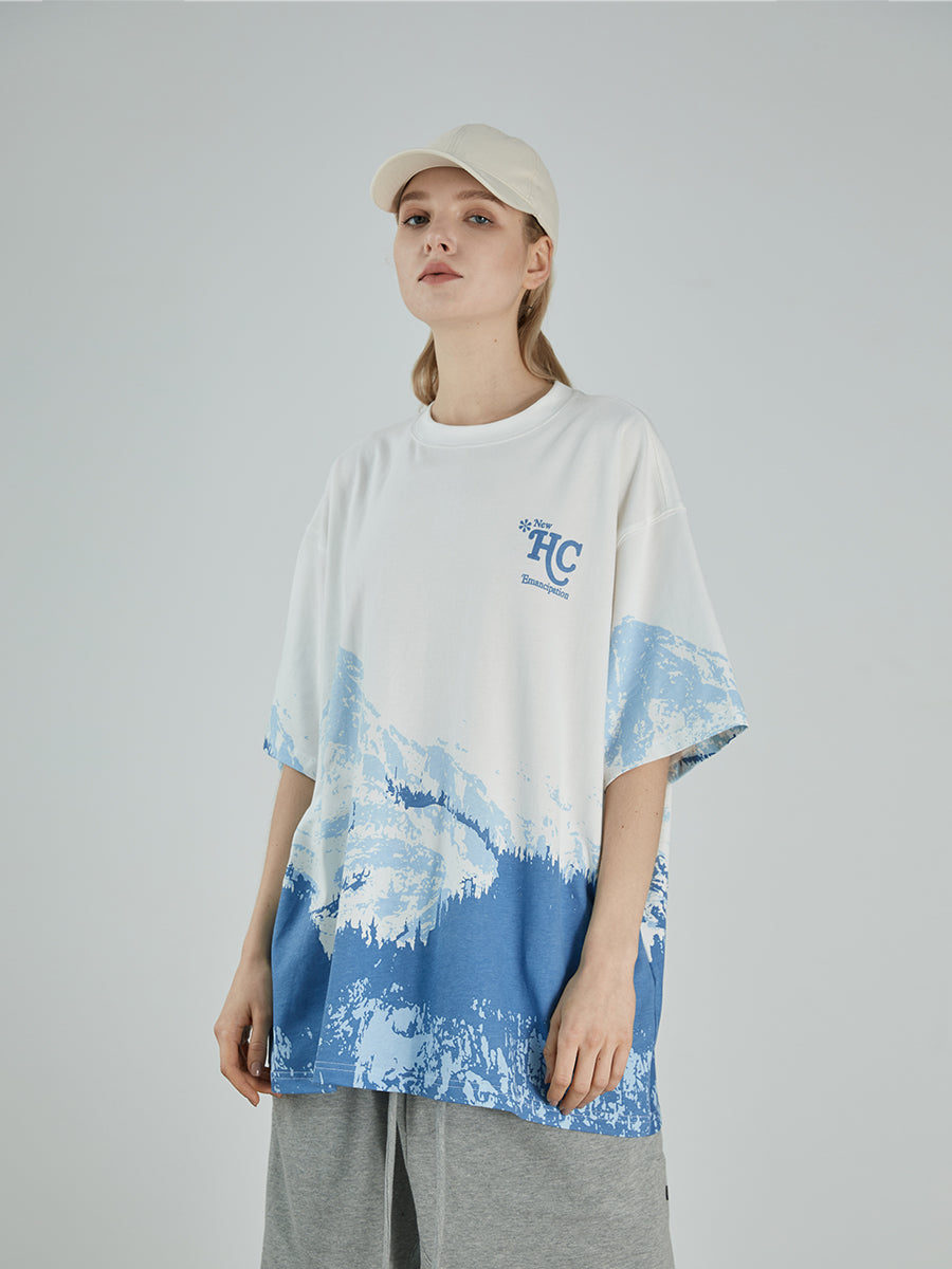 Blue Snow Mountain Print Tee