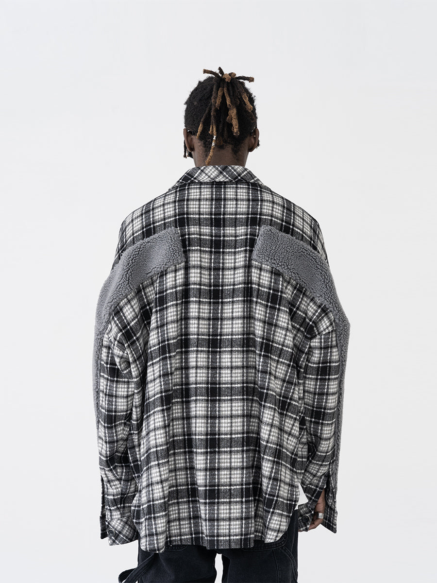 Plaid Woolen Stitched Shirt Jacket