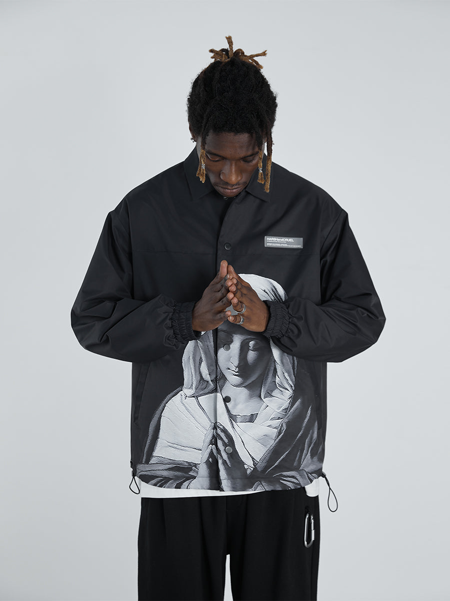 Virgin Mary Print Coach Jacket