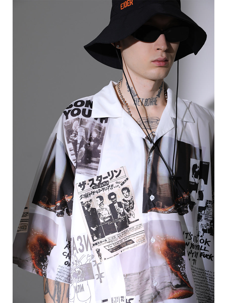 Newspaper Collage Cuban Shirt