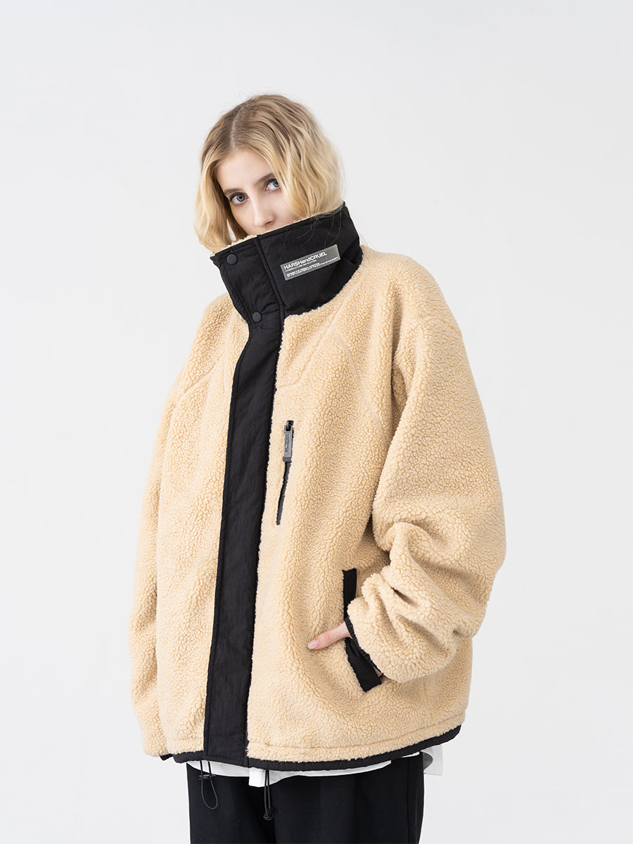 High Collar Logo Sherpa Jacket