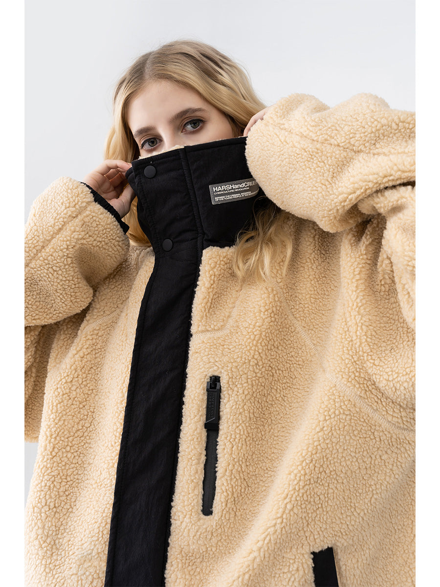 High Collar Logo Sherpa Jacket