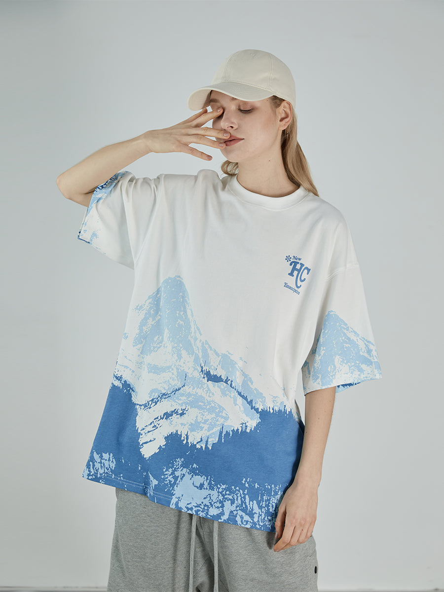 Blue Snow Mountain Print Tee