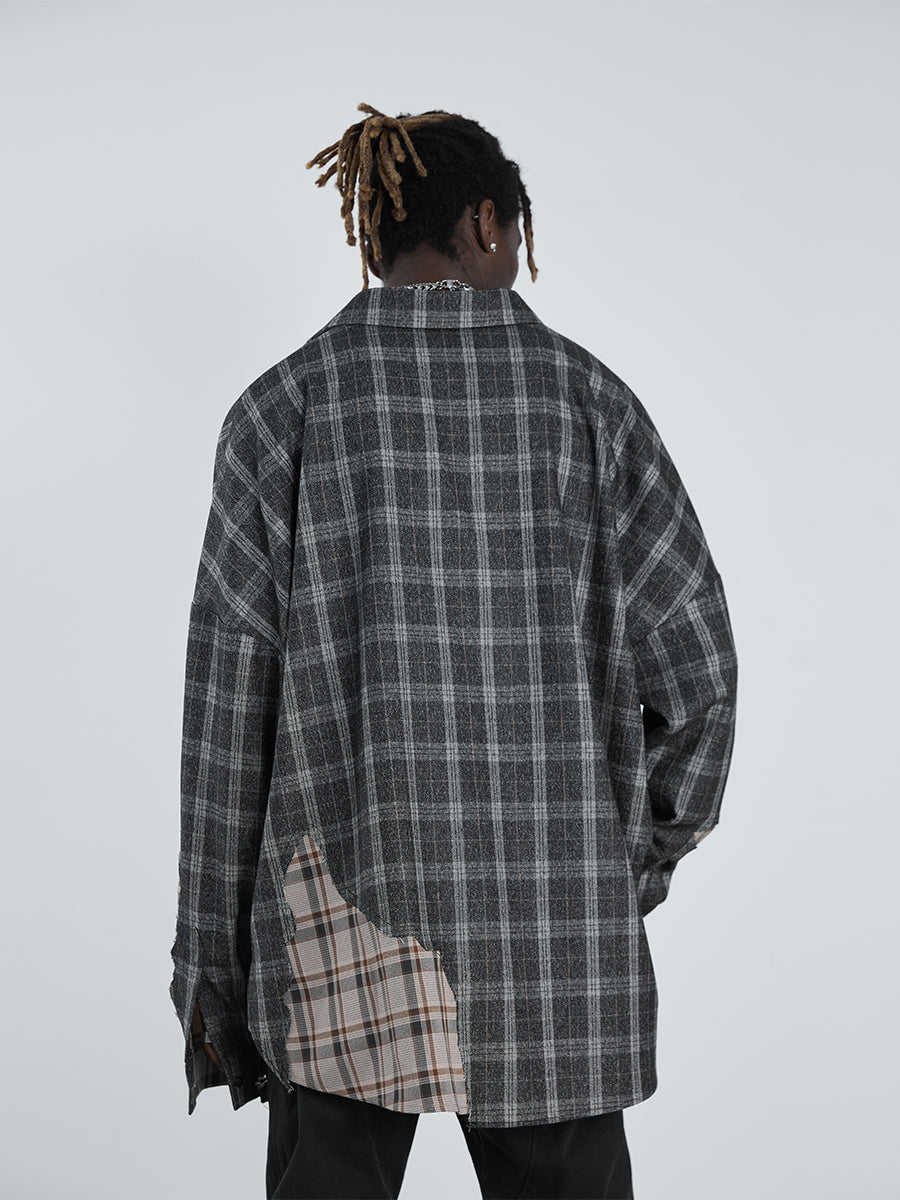Destructive Plaid Stitched L/S Shirt