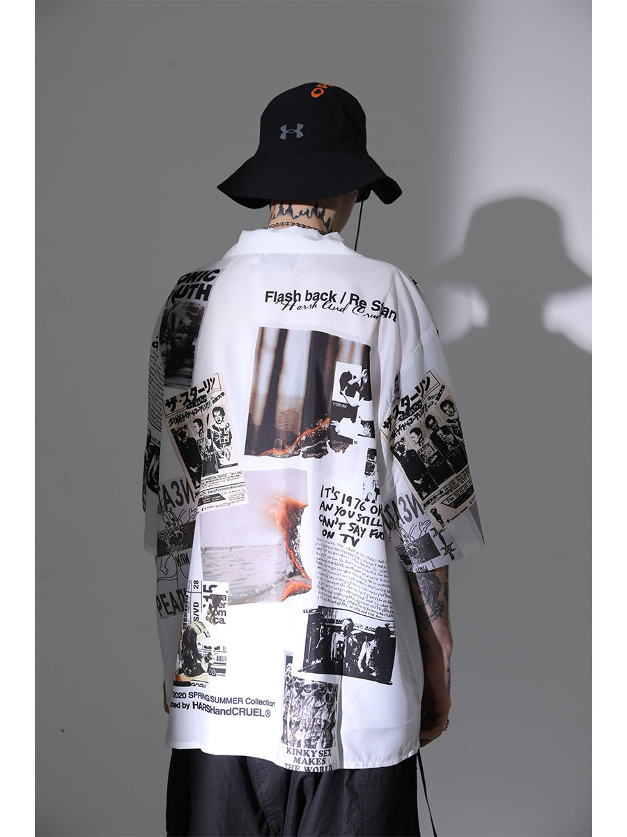 Newspaper Collage Cuban Shirt