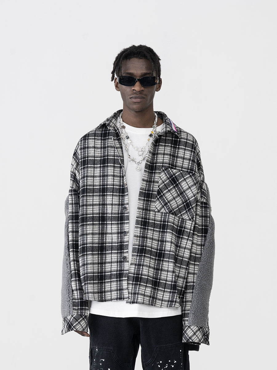 Plaid Woolen Stitched Shirt Jacket