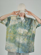 Monet Lake Oil Painting Cuban Shirt