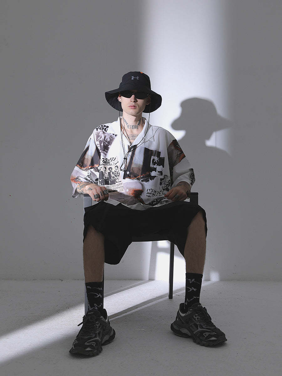 Newspaper Collage Cuban Shirt