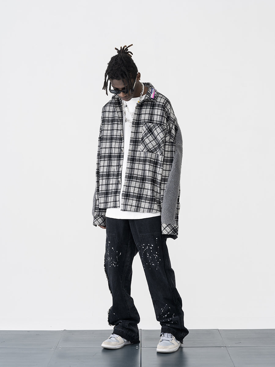 Plaid Woolen Stitched Shirt Jacket