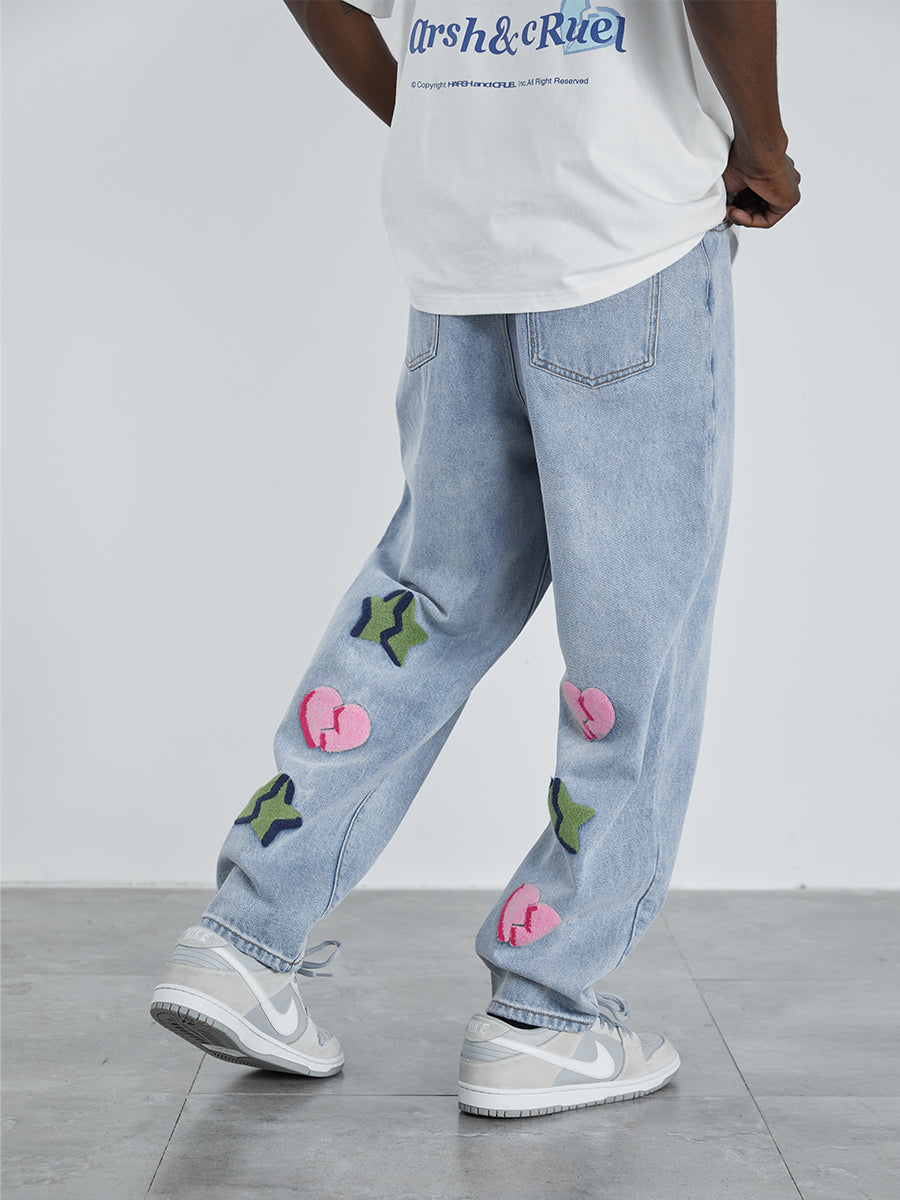 Embroidered Logo Broken Heart Denim