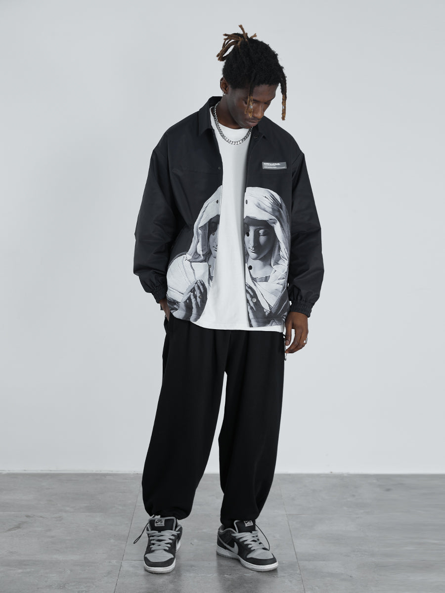 Virgin Mary Print Coach Jacket