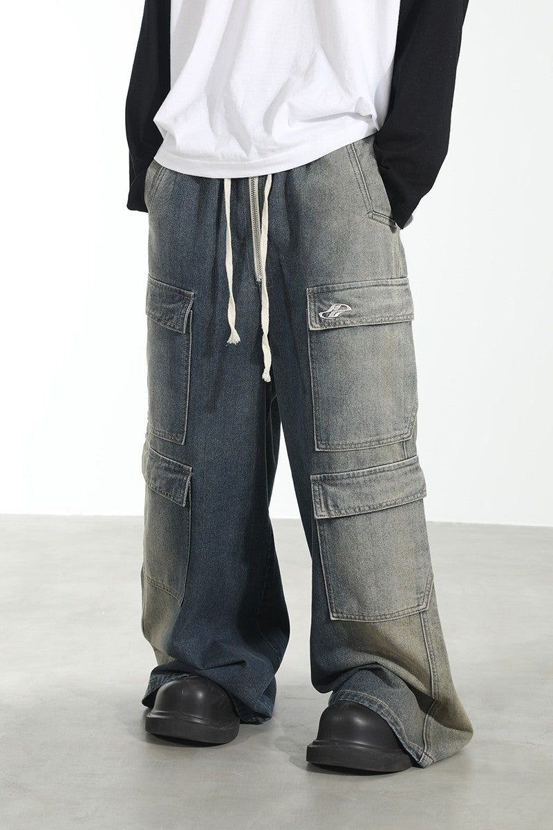 Multi Pocket Washed Baggy Denim
