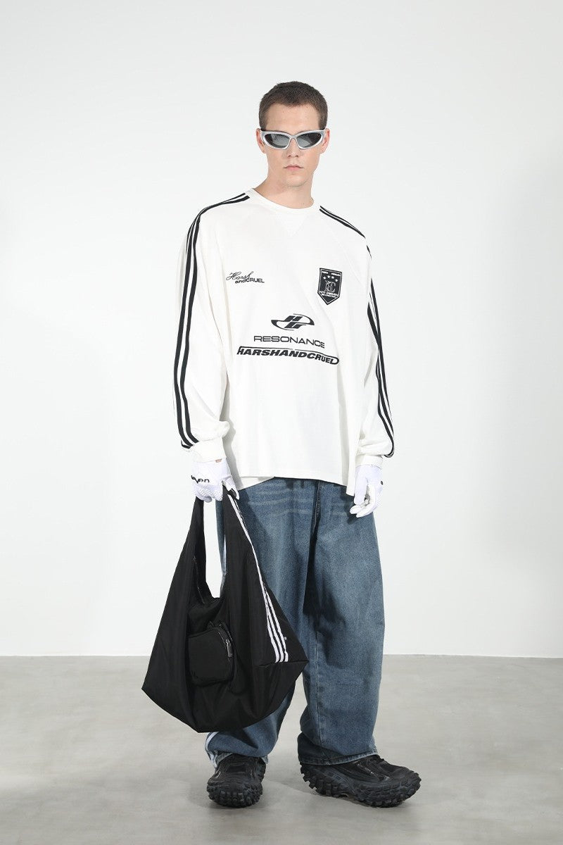 Embroidered Logo Striped Jersey L/S Tee
