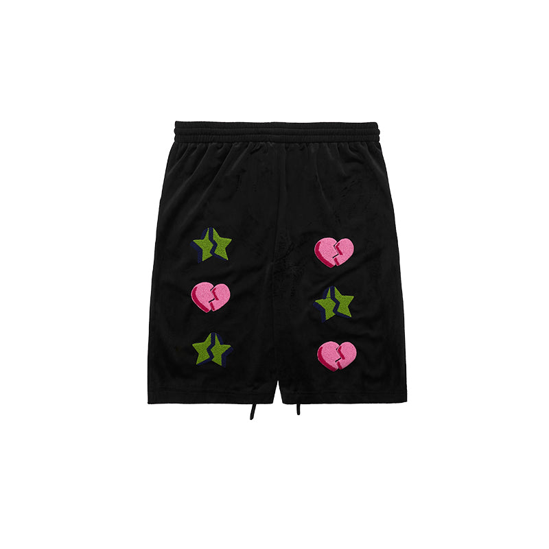 Embroidered Broken Heart Velvet Shorts