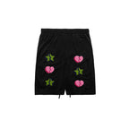 Embroidered Broken Heart Velvet Shorts
