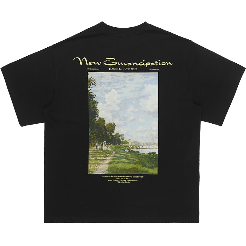 Monet Oil Painting Handwriting Logo Tee