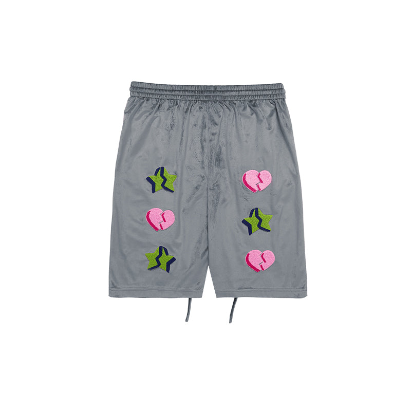 Embroidered Broken Heart Velvet Shorts