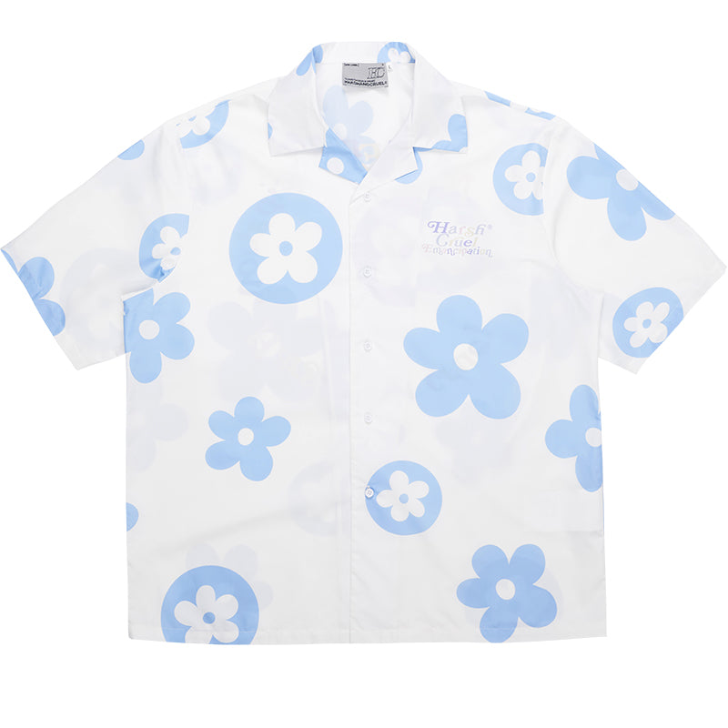 Flowers Full Print Logo Cuban Shirt