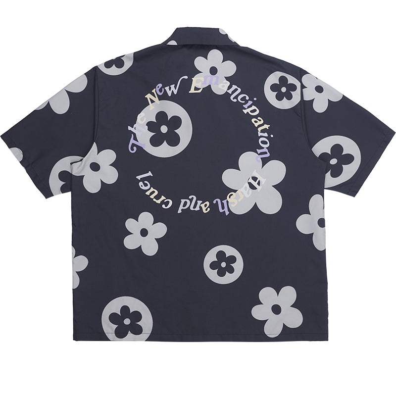 Flowers Full Print Logo Cuban Shirt