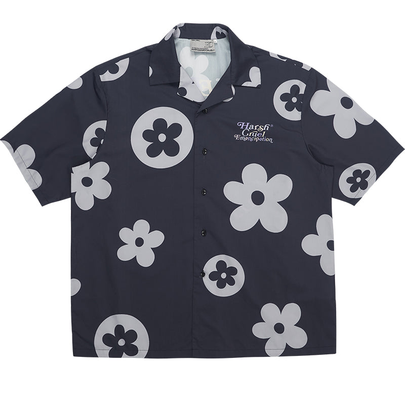 Flowers Full Print Logo Cuban Shirt