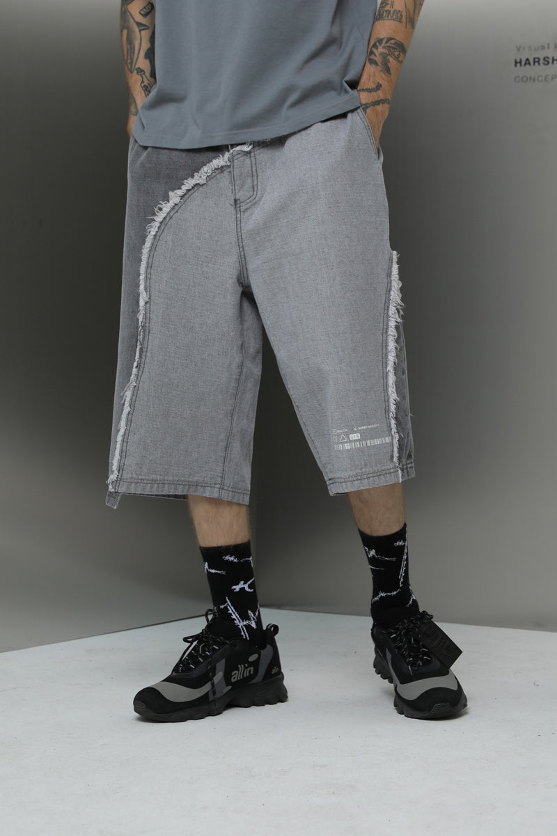 Stitched Washed Denim Shorts