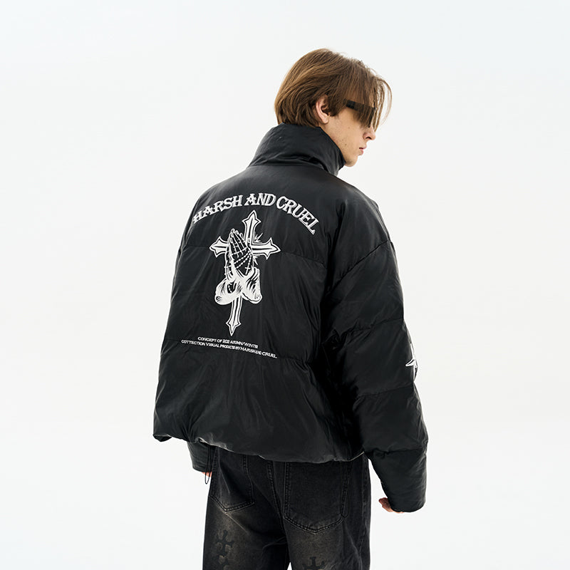 Religious Cross Printed Down Jacket