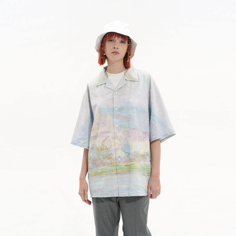 Monet vintage oil painting full print Cuban Shirt