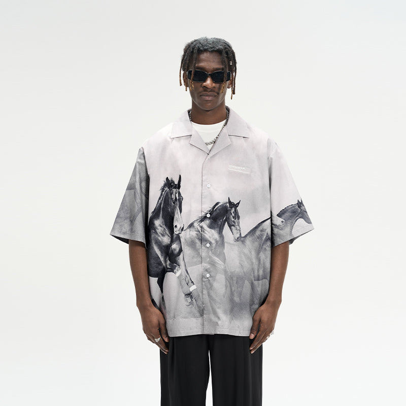 Desert Horses Printed Cuban Shirt