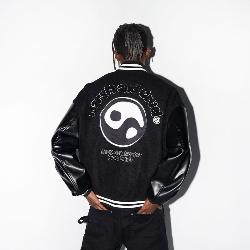 Ying-Yang Embroidered Logo Varsity Jacket