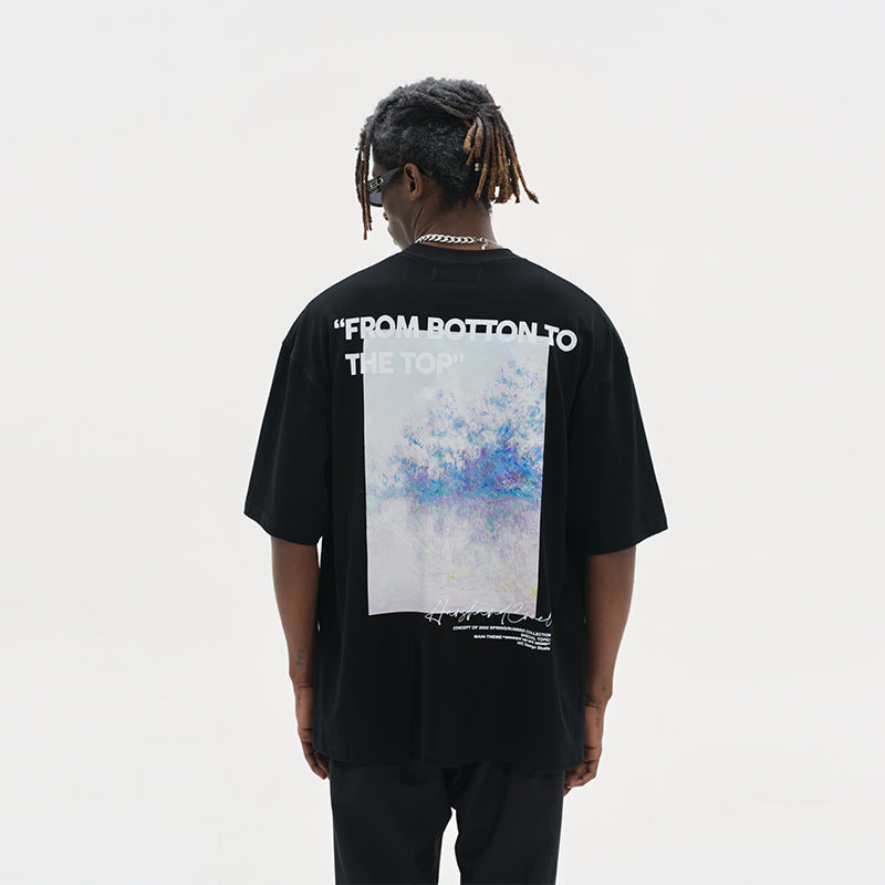 Monet Oil Painting Handwriting Logo Printed Tee