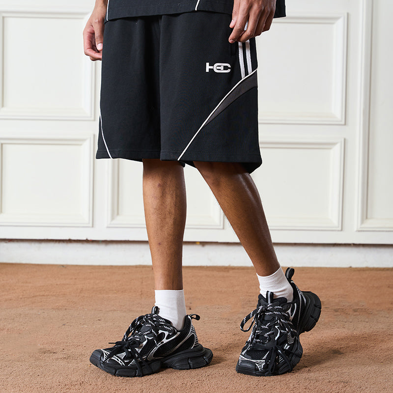 Striped Stitched logo Shorts