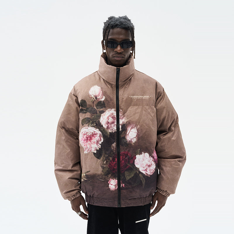 Vintage Oil Painting Full Print Down Jacket