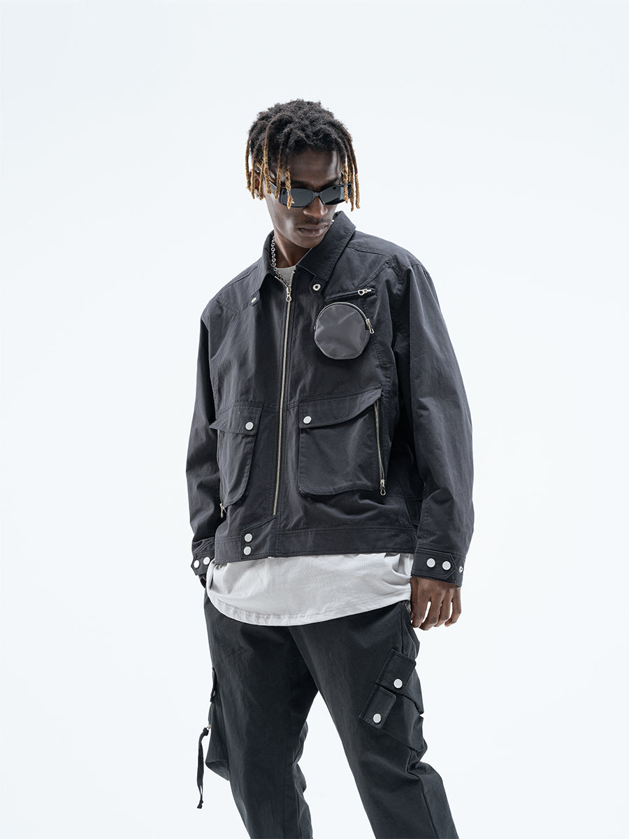 Zipper Detachable Pocket Moto Jacket