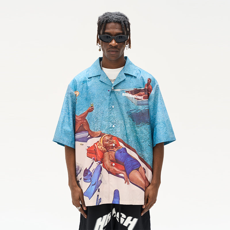 Retro Boat Full Print Cuban Shirt