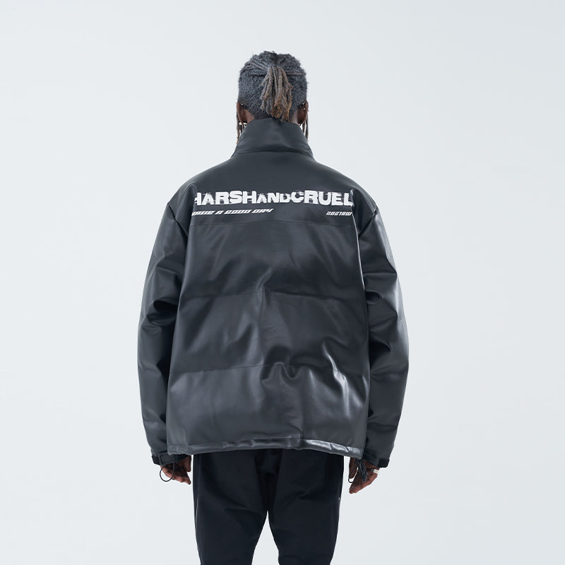 Pockets Leather Down Jacket